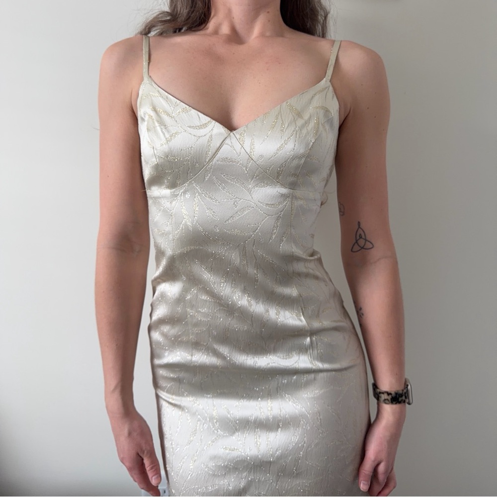 Vintage Cream Tinsel Shimmer Maxi Slip Dress
